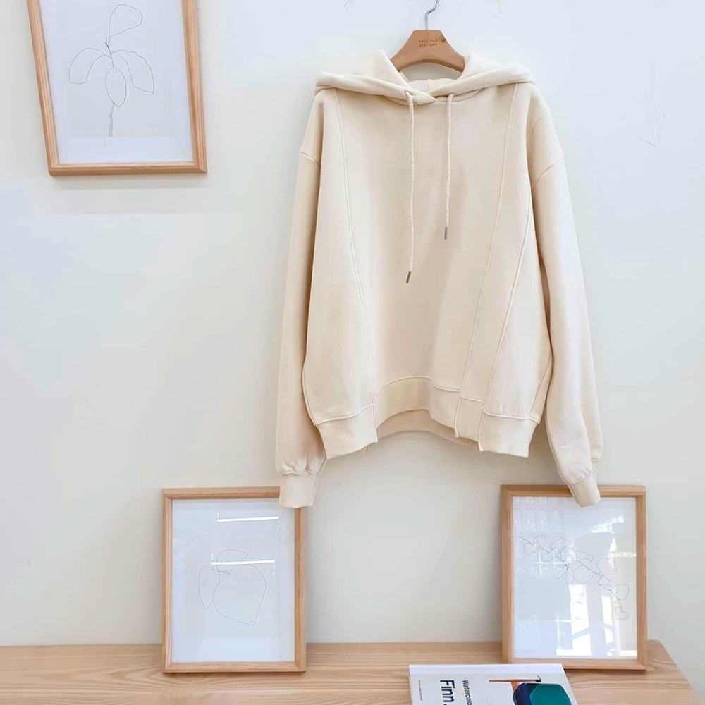 Oversized Cotton Hoodie in Ivory Korean Brand